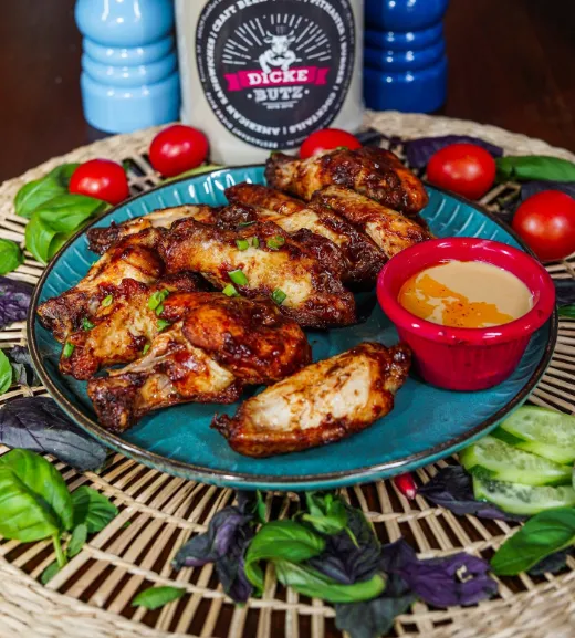 Gegrillte Hähnchenteile mit Dips