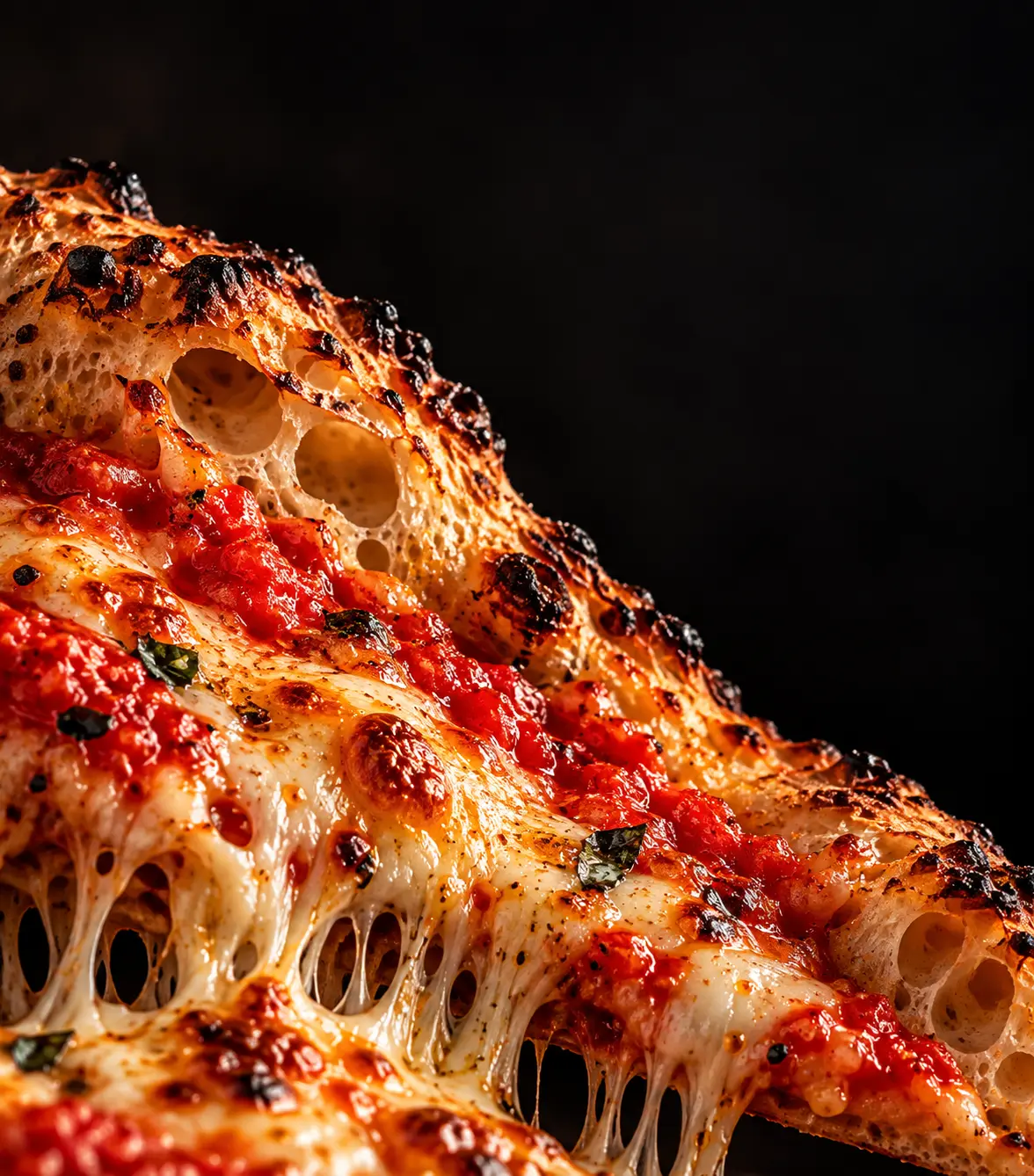 Luftiger Rand einer frisch gebackenen Butzeria Pizza